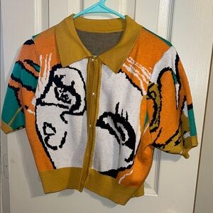 Colorful Graphic Button-Up Cardigan